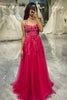 Load image into Gallery viewer, A Line Fuchsia Tulle Long Appliqued Formal Dress