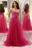 Load image into Gallery viewer, Fuchsia A Line Long Formal Dress With Appliques