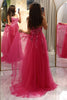 Load image into Gallery viewer, Fuchsia A Line Long Formal Dress With Appliques