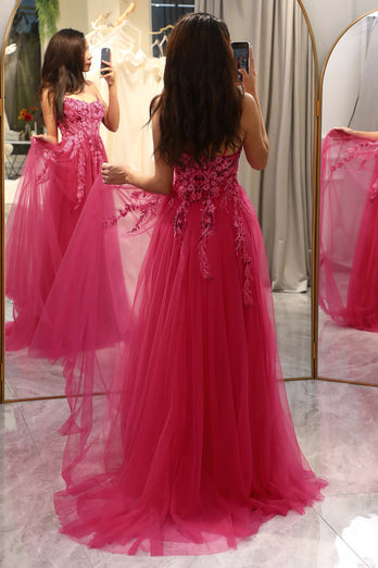 Fuchsia A Line Long Formal Dress With Appliques