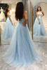 Load image into Gallery viewer, Light Blue A Line Long Corset Formal Dress With Appliques