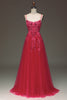 Load image into Gallery viewer, Spaghetti Straps A Line Fuchsia Formal Dress with Appliques