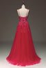 Load image into Gallery viewer, Spaghetti Straps A Line Fuchsia Formal Dress with Appliques