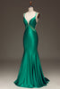 Load image into Gallery viewer, Green Deep V-neck Satin Mermaid Formal Dress with Lace-up Back