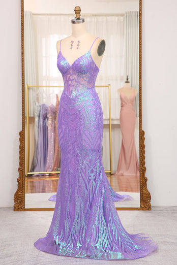 Sparkly Purple Mermaid Long Formal Dress With Embroidery Appliques