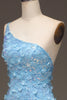 Load image into Gallery viewer, Light Blue Mermaid One Shoulder Side Slit Sequin Formal Dress with Appliques