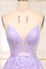 Load image into Gallery viewer, Lilac A-Line Spaghetti Straps Long Beaded and Tulle Formal Dress with Appliques