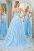 Load image into Gallery viewer, Light Blue A Line One Shoulder Tulle Long Formal Dress With Appliques