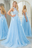 Load image into Gallery viewer, Light Blue A Line One Shoulder Tulle Long Formal Dress With Appliques