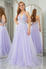 Load image into Gallery viewer, Lilac A Line Tulle Backless Long Formal Dress With Sequined Appliques