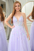 Load image into Gallery viewer, Lilac A Line Tulle Backless Long Formal Dress With Sequined Appliques