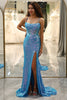 Load image into Gallery viewer, Sparkly Blue Mermaid Long Formal Dress With Slit