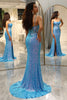 Load image into Gallery viewer, Sparkly Blue Mermaid Long Formal Dress With Slit