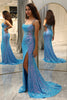 Load image into Gallery viewer, Sparkly Blue Mermaid Long Formal Dress With Slit