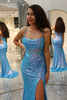 Load image into Gallery viewer, Sparkly Blue Mermaid Long Formal Dress With Slit