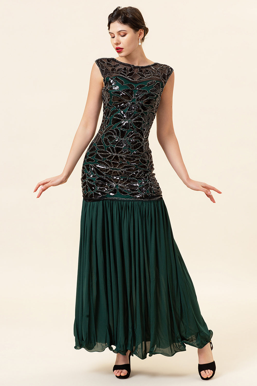 Green 1920s Sequined Flapper Dress