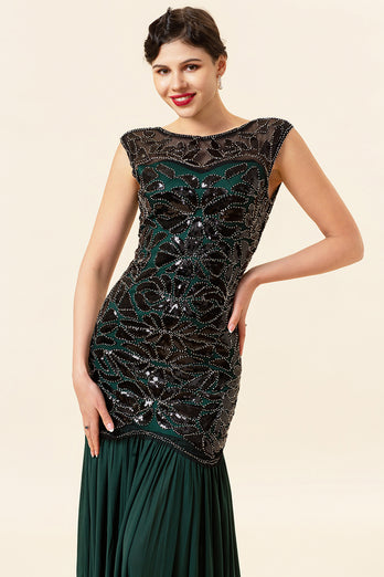 Dark Green Long 1920s Sequined Flapper Dress