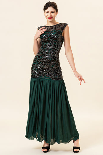 Dark Green Long 1920s Sequined Flapper Dress