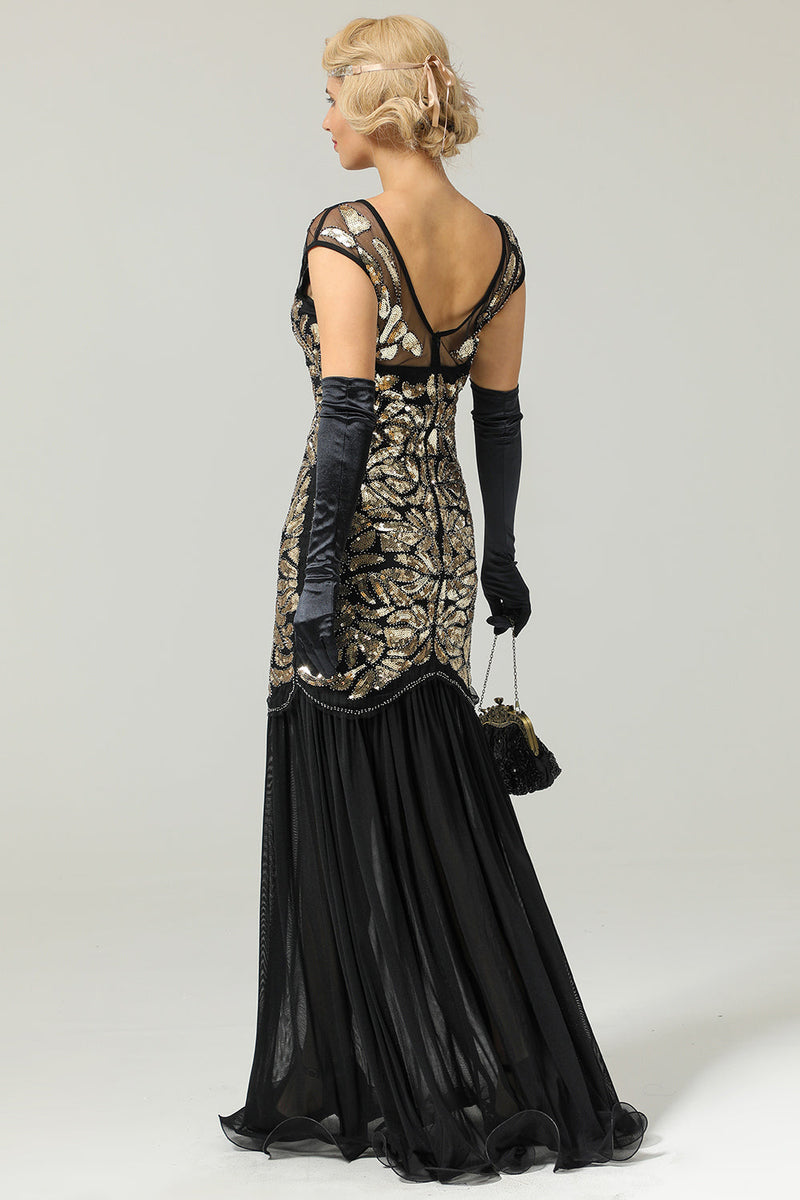 Load image into Gallery viewer, Dark Green Long 1920s Sequined Flapper Dress