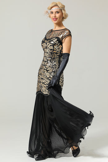 Black&Gold 1920s Sequined Flapper Dress