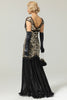 Load image into Gallery viewer, Black&amp;Gold 1920s Sequined Flapper Dress