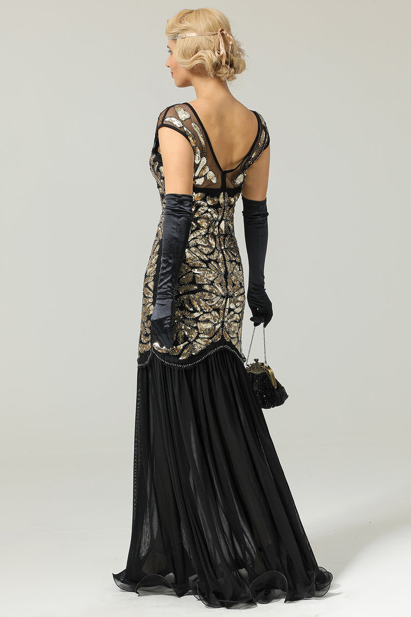 Load image into Gallery viewer, Red&amp;Black 1920s Flapper Glitter Dresses