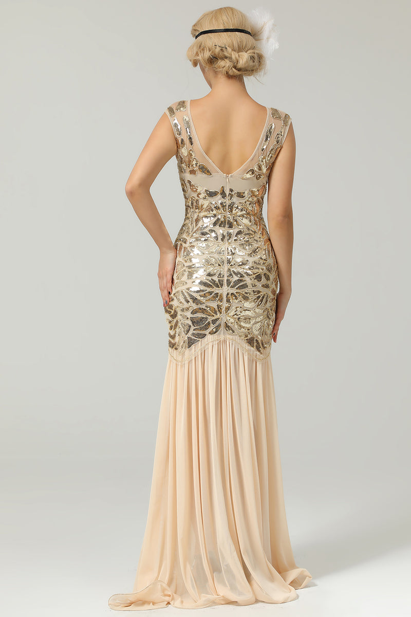 Load image into Gallery viewer, Black&amp;Gold 1920s Sequined Flapper Dress