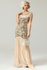 Load image into Gallery viewer, Black&amp;Gold 1920s Sequined Flapper Dress