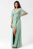 Load image into Gallery viewer, A-Line V-Neck Matcha Long Bridesmaid Dress with Slit