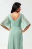 Load image into Gallery viewer, A-Line V-Neck Matcha Long Bridesmaid Dress with Slit