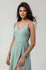 Load image into Gallery viewer, Spaghetti Straps Sleeveless Matcha Bridesmaid Dress with Slit