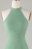 Load image into Gallery viewer, A-Line Halter Open Back Matcha Bridesmaid Dress with Split Front