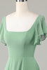 Load image into Gallery viewer, Square Neck Matcha Bridesmaid Dress with Ruffles