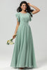 Load image into Gallery viewer, Boat Neck Matcha Long Bridesmaid Dress with Ruffles