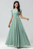 Load image into Gallery viewer, Boat Neck Matcha Long Bridesmaid Dress with Ruffles