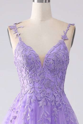 Lilac A-Line Spaghetti Straps Long Formal Dress with Appliques