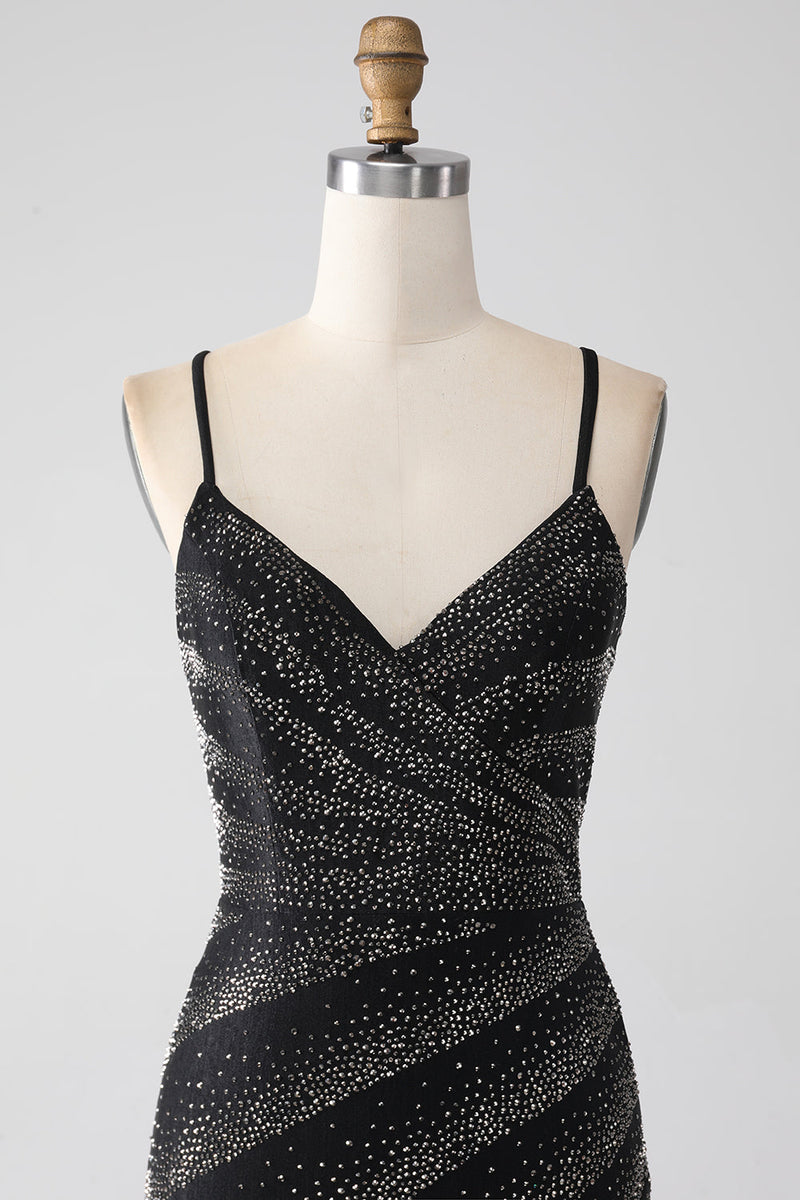 Load image into Gallery viewer, Mermaid Beaded Black Formal Dress with Slit