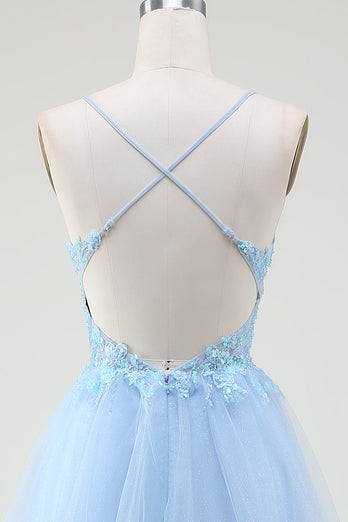 Light Blue Corset Formal Dress with Beading