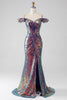 Load image into Gallery viewer, Sparkly Mermaid Off The Shoulder Purple Formal Dress with Slit