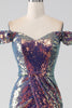 Load image into Gallery viewer, Sparkly Mermaid Off The Shoulder Purple Formal Dress with Slit