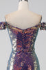 Load image into Gallery viewer, Sparkly Mermaid Off The Shoulder Purple Formal Dress with Slit