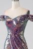 Load image into Gallery viewer, Sparkly Mermaid Off The Shoulder Purple Formal Dress with Slit