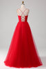 Load image into Gallery viewer, Spaghetti Straps A-Line Red Long Formal Dress wth Cross Criss Back