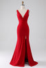 Load image into Gallery viewer, Mermaid V-Neck Red Formal Dress with Slit