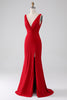 Load image into Gallery viewer, Mermaid V-Neck Red Formal Dress with Slit