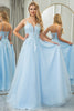 Load image into Gallery viewer, Light Blue A Line Tulle Long Formal Dress With Appliques