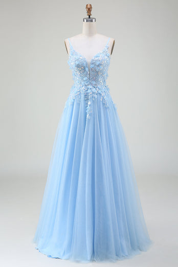 A-Line Light Blue Formal Dress with Appliques