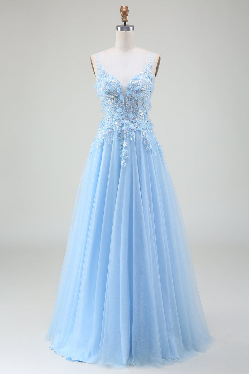 Load image into Gallery viewer, A-Line Light Blue Formal Dress with Appliques