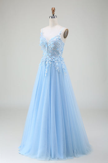 A-Line Light Blue Formal Dress with Appliques