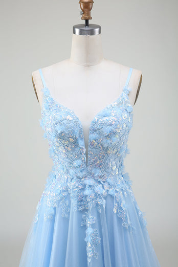 A-Line Light Blue Formal Dress with Appliques